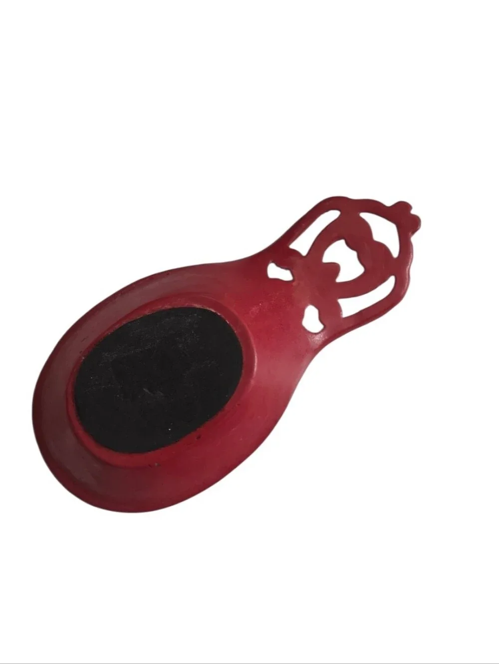 3 Pc Red Cast Iron Kitchen Set Utensil Holder Trivet Spoon Rest Scrollwork